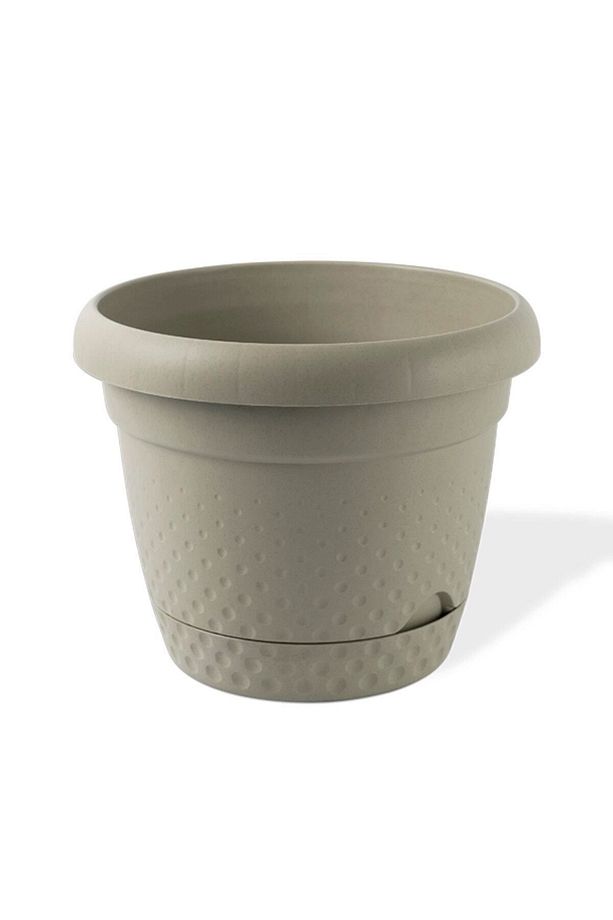 4,9 Litre Bej Geçmeli Tabaklı Yuvarlak Dekoratif Plastik Inci Saksı No3 Ø24x19,5cm - 1