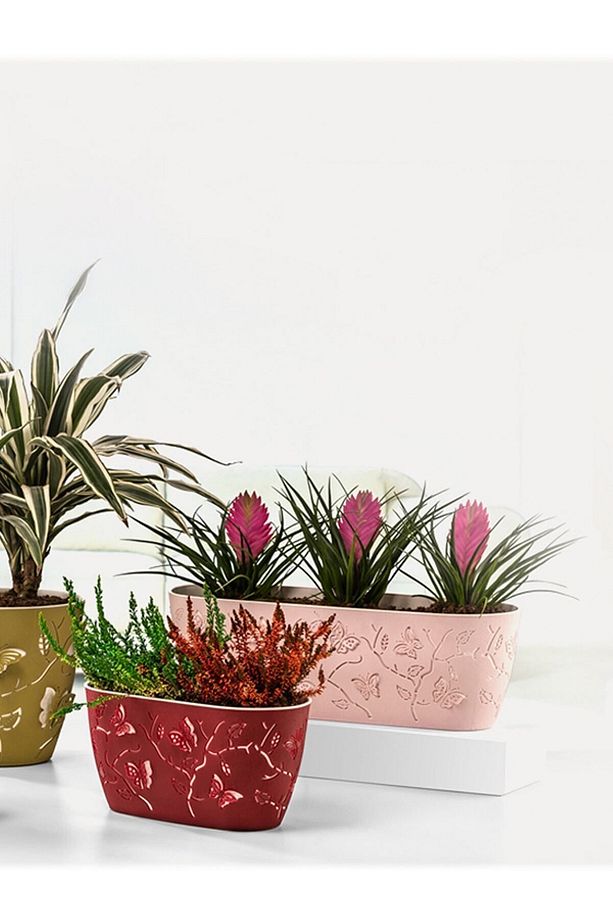3d Kelebek Desenli Balkon Saksısı 7 Litre Mavi Süzgeçli Su Hazneli Drenajlı Plastik Saksı No2 - 3