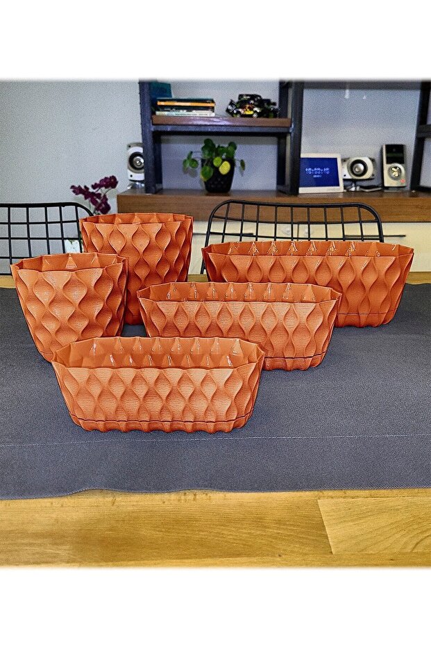 6 Adet Elmas Uzun Saksı Seti 1,9 Litre Bakır 27,5cm Kaktüs Menekşe Sukulent Çiçek Saksısı Set No3 - 7