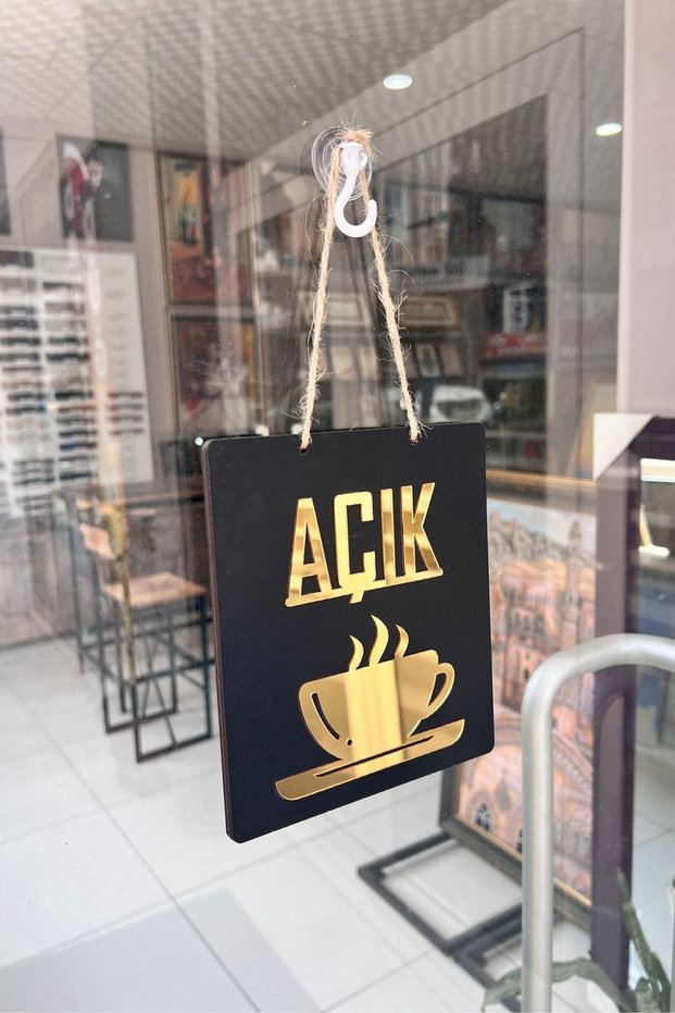 Wooden Open Closed Written Sign Board Mirror Plexi Embossing Cafe Store Door Direction