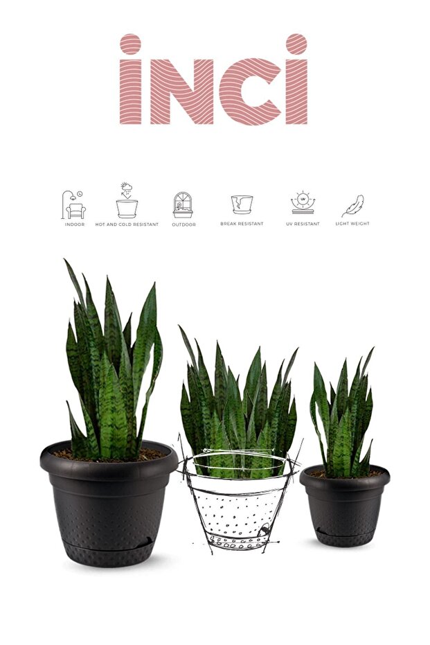 15 Litre Inci Saksı 35cm Kendinden Tabaklı Plastik Çiçek Saksısı No5 - 4