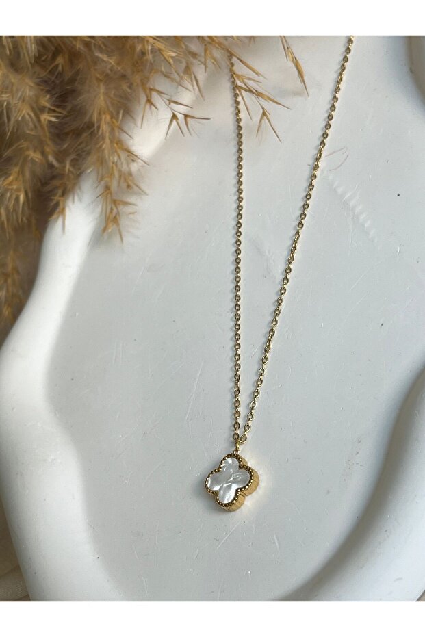 Çelik Van Yonca Mineli Kolye - 2