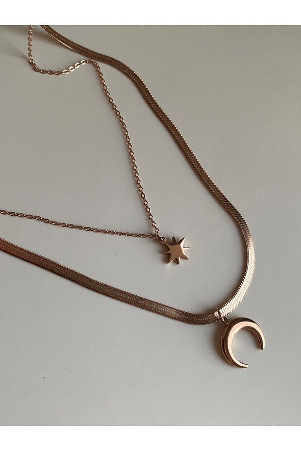 Steel Rose Gold Double Row Midnight Necklace - Does Not Tarnish -