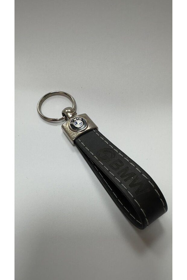 Bmw Black Thermo Leather Keychain with Lettering and Logo