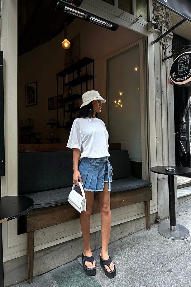 Kadın Mavi Denim Kot Şort 1026-0016 - 6