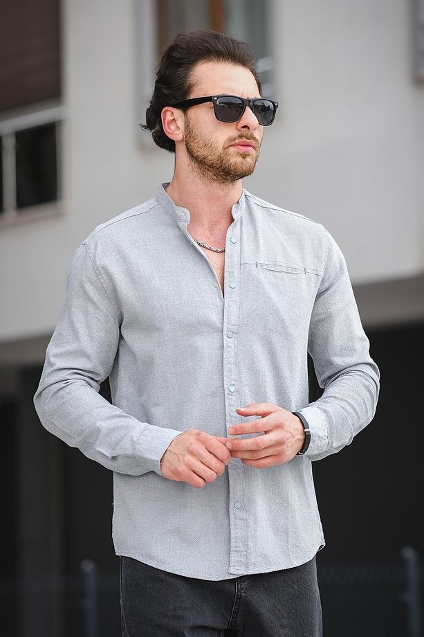 Trc 2700 Tek Cep Çıt Çıtlı Slim Hakim Yaka Erkek Gömlek - 1