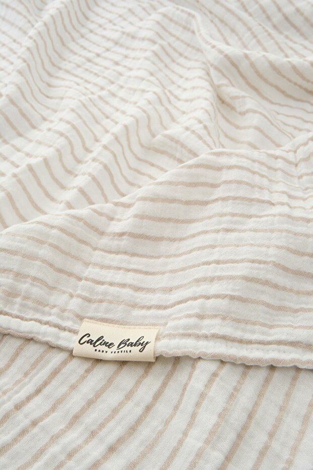 2 Layer Striped Muslin Swaddle Cloth 30/10 - 120x120 Cm Beige