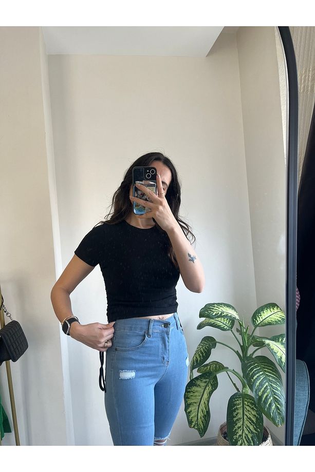 Yırtık Detaylı Mavi Skinny Jean - 2