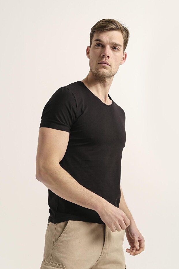 Riley V Yaka Slim Fit Basic Erkek Tshirt - 1
