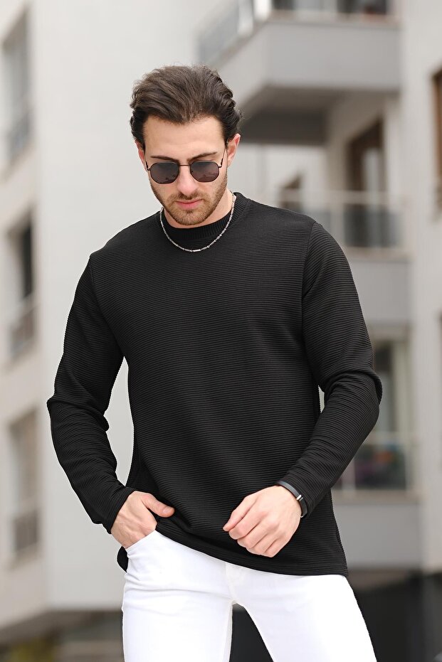 Ft 140 Slim Fit Autoban Pattern Men's Long Sleeve T-shirt