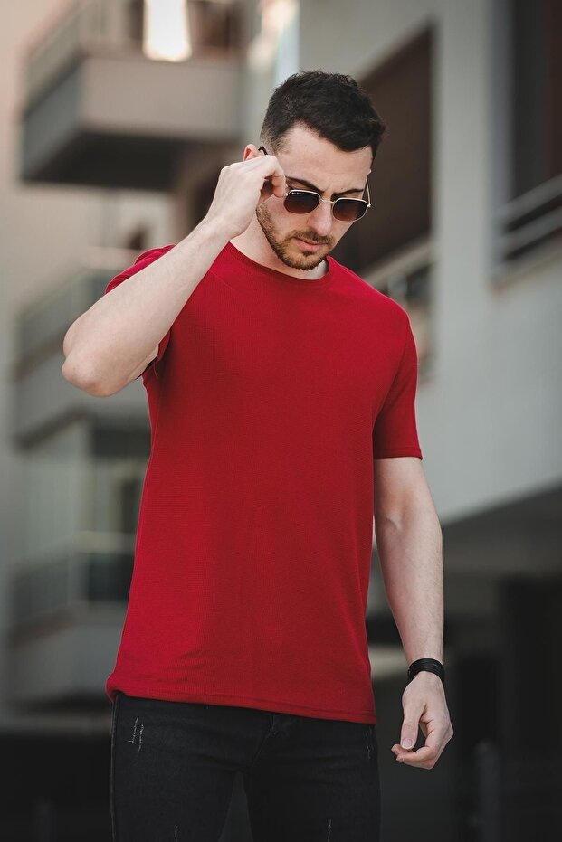 Ανδρικό μπλουζάκι Ronath Slim Fit Waffle Pattern Crew Neck Basic - 1