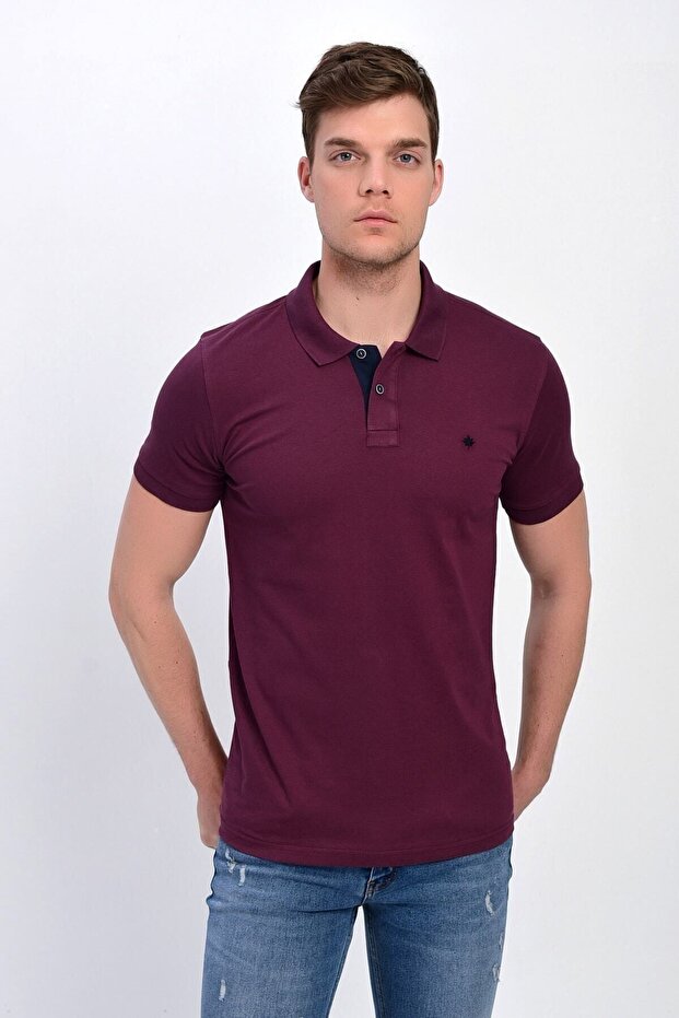 Pflaumenfarbenes Lycra-T-Shirt mit Polokragen für Herren - 2