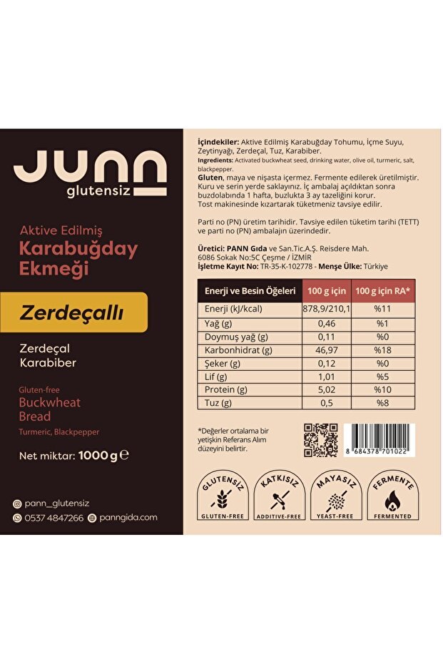 Glutensiz Karabuğday Ekmeği, Zerdeçallı_1x1000gr_mayasız, Aktive Edilmiş Karabuğday Tohumu - 5