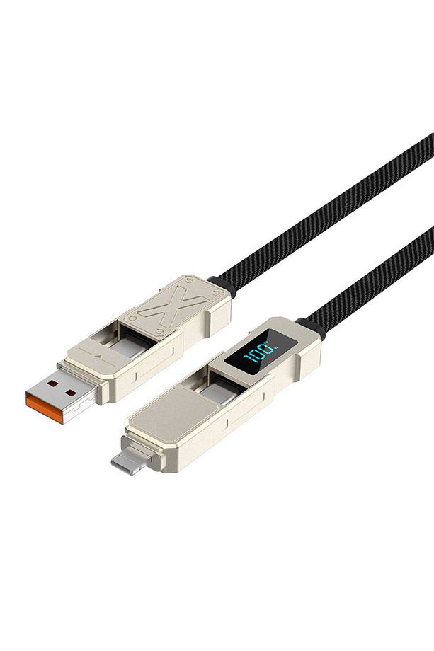 Wi-C039 Titan Serisi 4in1 A+C to C+L LED Dijital Göstergeli Çoklu Şarj Kablosu 15cm Titanyum - 2