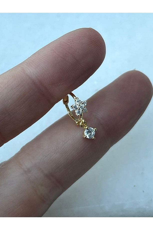 Tekli Gümüş Çiçekli Halka Helix Piercing - 1 Adet - 2