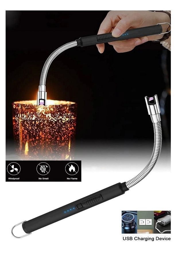 Usb Şarj Edilebilir Manyetik Ark Çakmak Kamp Çakmağı Mum Çakmağı Esnek Başlık - 1