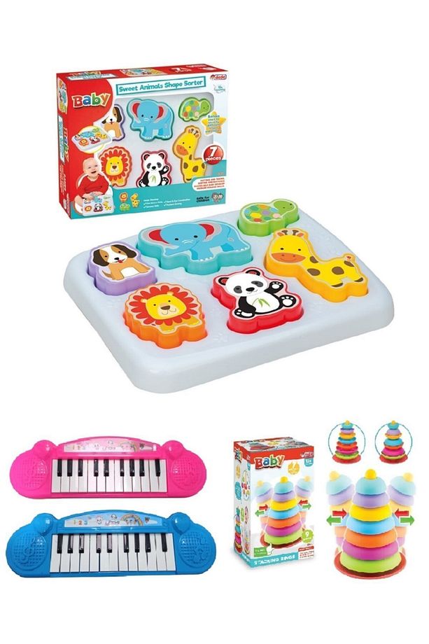 Sesli Ilk Piyanom + Sallanan Halkalar Kule + Sevimli Hayvanlar Bultak Eğitici Set ! - 1