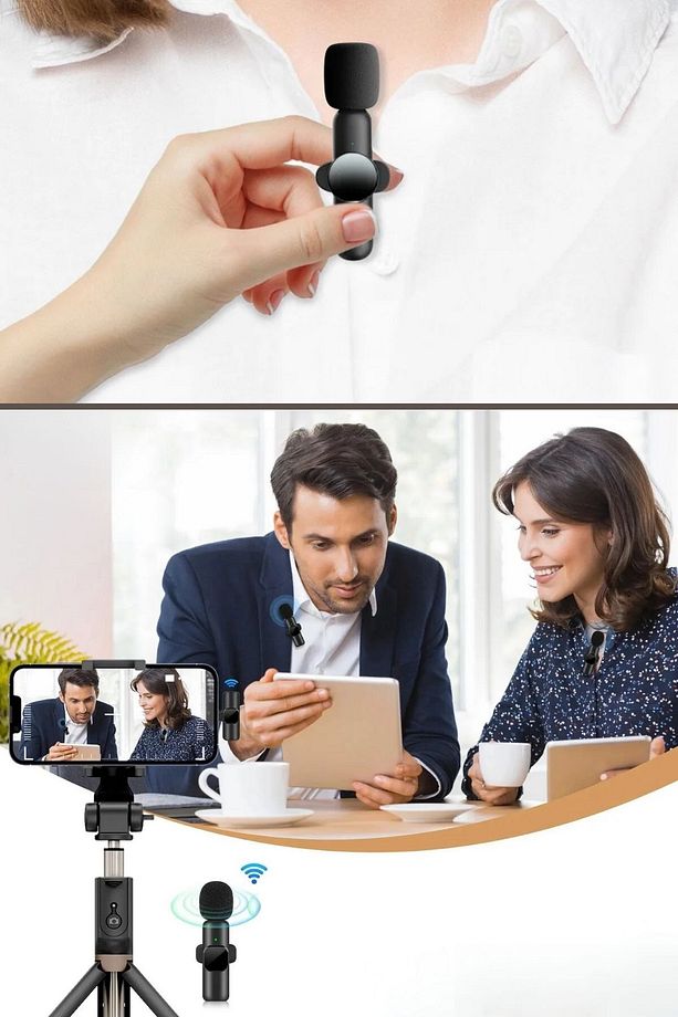 ® Type C Uyumlu İphone Dönüştürücülü Kablosuz Yaka Mikrofonu Android ve İphone Uyumlu Mini Mik - 3