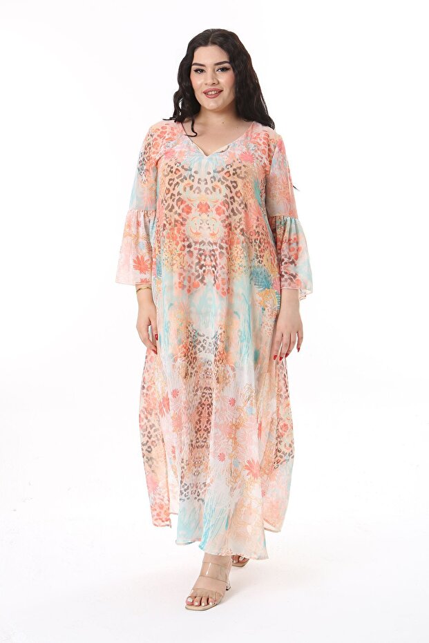 Rochie lungă și colorată din șifon - mărime mare, decolteu și căptușeală 65N38155 - 6