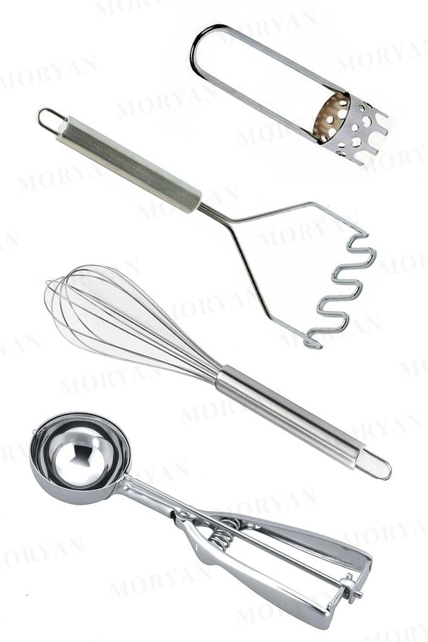 4Pcs Stainless Steel Practical Kitchen Tools Set Plaything |   Potato Masher |   Beater |   Ice Cream Spoon