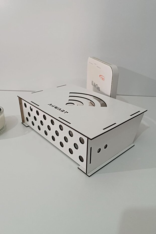Dekoratif Ahşap Modem Saklama Kutusu Modem Rafı - 6