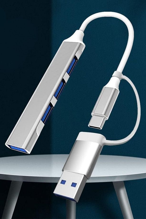 ® 4 Port'lu Bağlantı İstasyonu Ultra İnce USB Bölücü TYPE-C tipi Çoklu Arayüz Adaptörü Multi U - 3