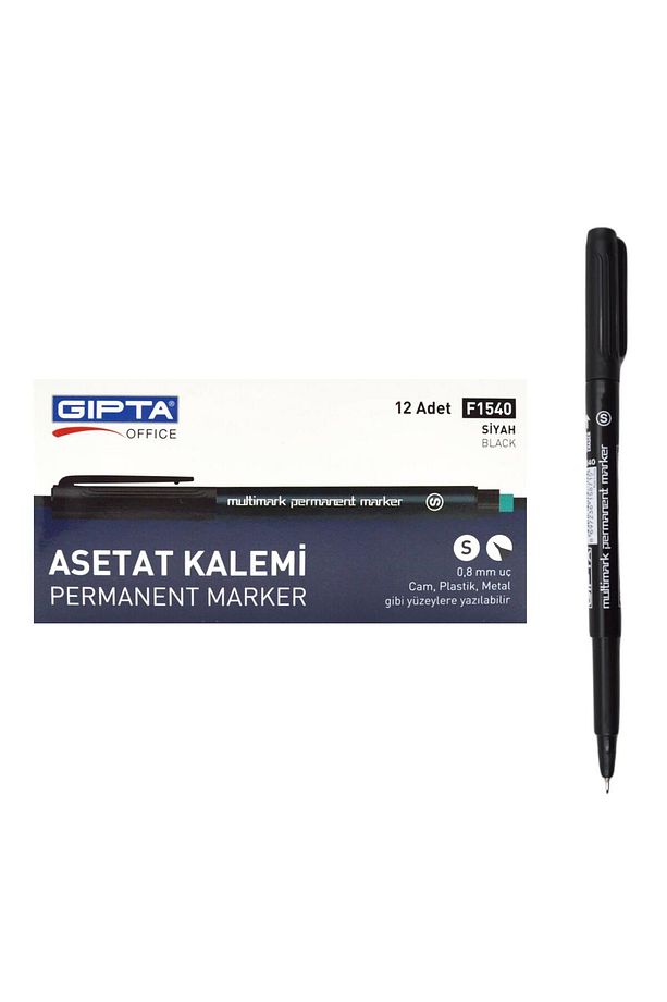 Permanent Asetat Kalemi Silgili S Uç 12 Adet Siyah F1540 - 1