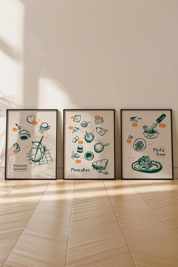 Minimalist Tablo Seti, 3 Adet Siyah Çerçeve ve Poster - Yatak Odası, Salon, Mutfak Duvar Dekoru - 4