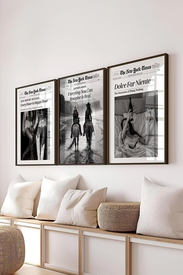 Minimalist Tablo Seti, 3 Adet Siyah Çerçeve ve Poster - Yatak Odası, Salon, Mutfak Duvar Dekoru - 3