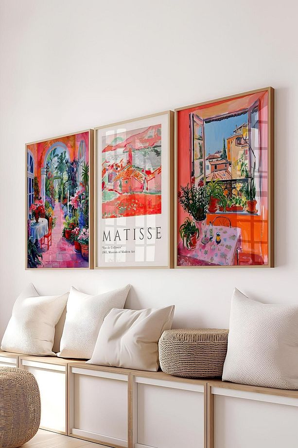 Matisse Tablo Seti, 3 Adet Ahşap Çerçeve ve Sanat Serisi Poster - Yatak Odası, Mutfak, Salon Dekoru - 2