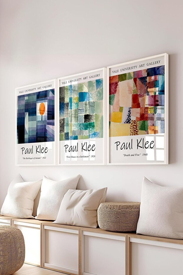 Paul Klee Tablo Seti, 3 Adet Beyaz Çerçeve ve Poster - Mutfak, Salon, Yatak Odası Duvar Dekoru - 1