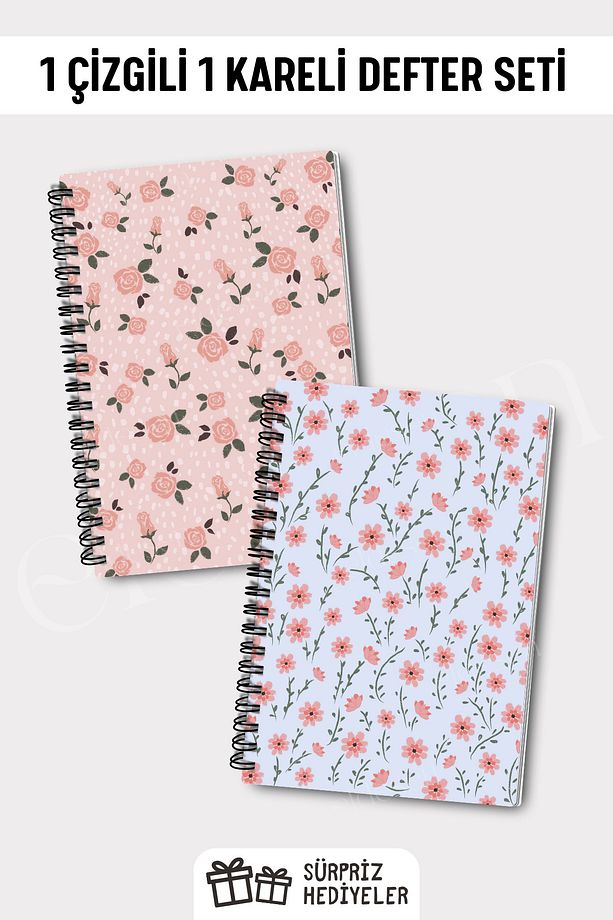 Kareli ve Çizgili Defter Seti, A5 Boyutunda 50 Yaprak 100 Sayfa 2'li Set - 1