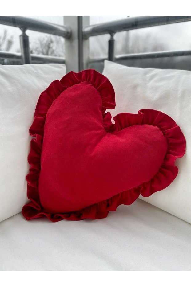 Pearl Red Ruffled Heart Vintage Stuffed Throw Pillow Valentine's Day