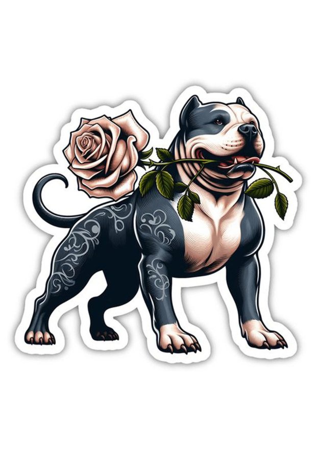 Rose Pitbull Sticker Car, Motorcycle, Helmet, Laptop, Glass Sticker 14X14 cm