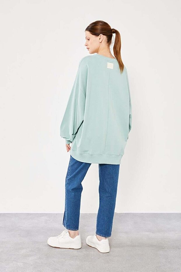 Siyah Bisiklet Yaka Oversize Sweat - 2
