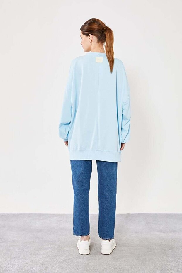 Siyah Bisiklet Yaka Oversize Sweat - 3