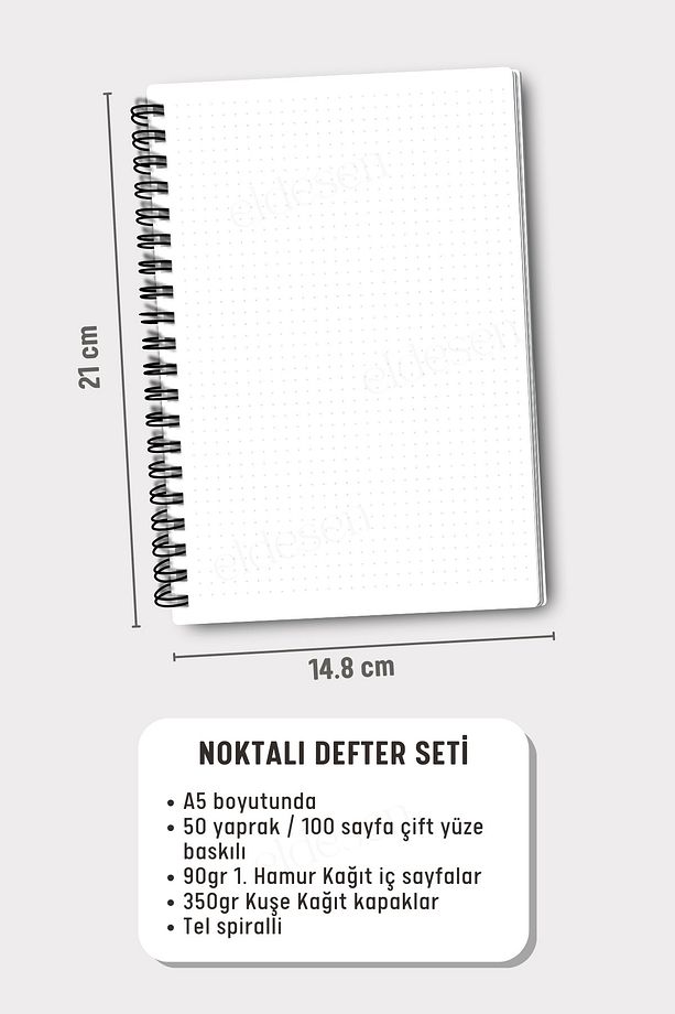 2'li Noktalı Defter Seti, A5 Boyutunda 50 Yaprak 100 Sayfa 2'li Set - 2