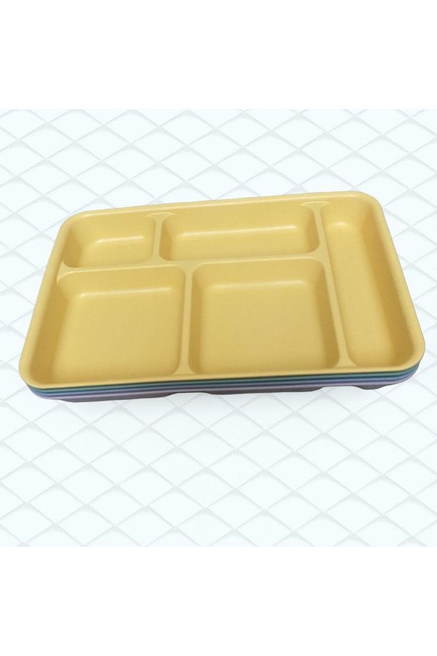 4 Adet Tabldot 5 Bölmeli Lüks Plastik Piknik Yemek Servis Tabağı, 4 Renk Tablot 21x31x3,3(h) cm - 7