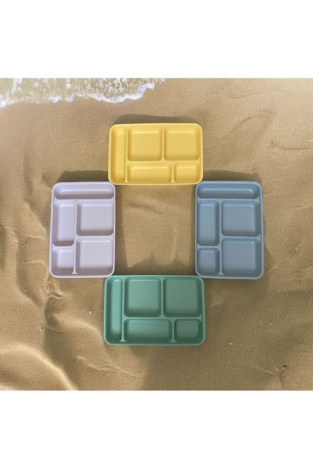 4 Adet Tabldot 5 Bölmeli Lüks Plastik Piknik Yemek Servis Tabağı, 4 Renk Tablot 21x31x3,3(h) cm - 6