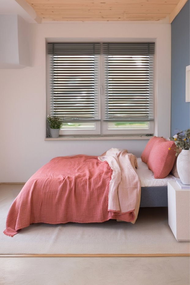 Single Pique Bedspread 4 Layers Muslin Cotton Double Sided Terracotta Colored 160X240 cm
