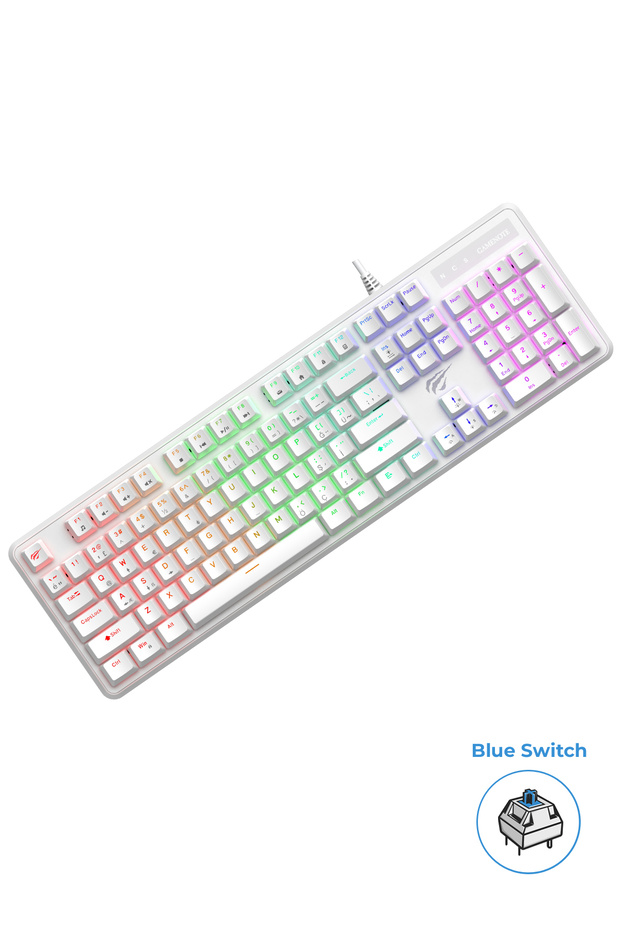 Gamenote KB870L RGB Backlit Gaming Mekanik Klavye Blue Switch - Beyaz