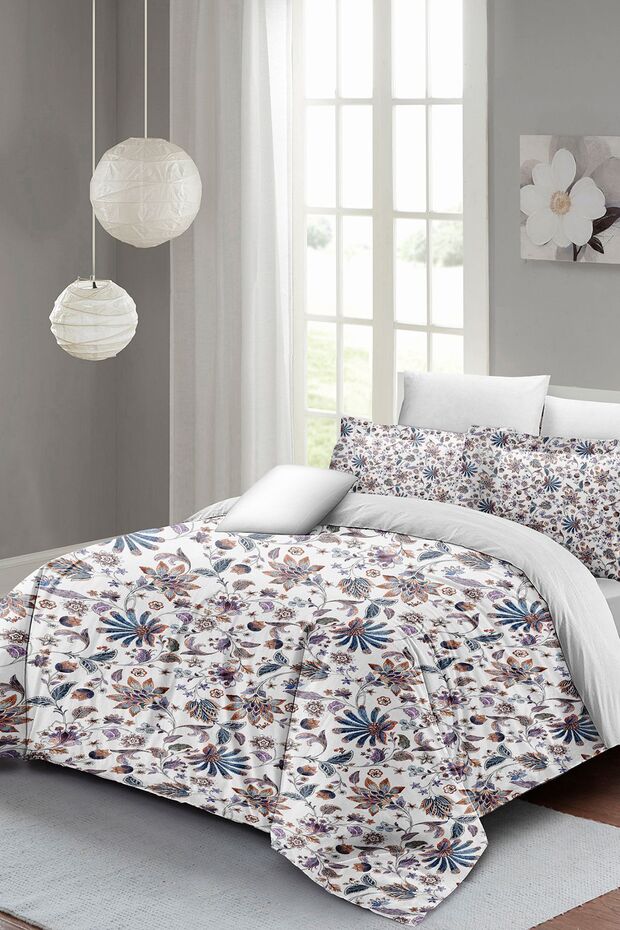 Double Size (with Elastic Sheets) Cotton Satin Duvet Cover Set Elegant Floral Luxury