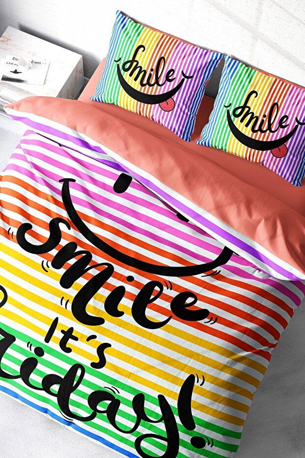 مجموعة غطاء لحاف مزدوج من الساتان القطني ثلاثي الأبعاد من Friday Smile