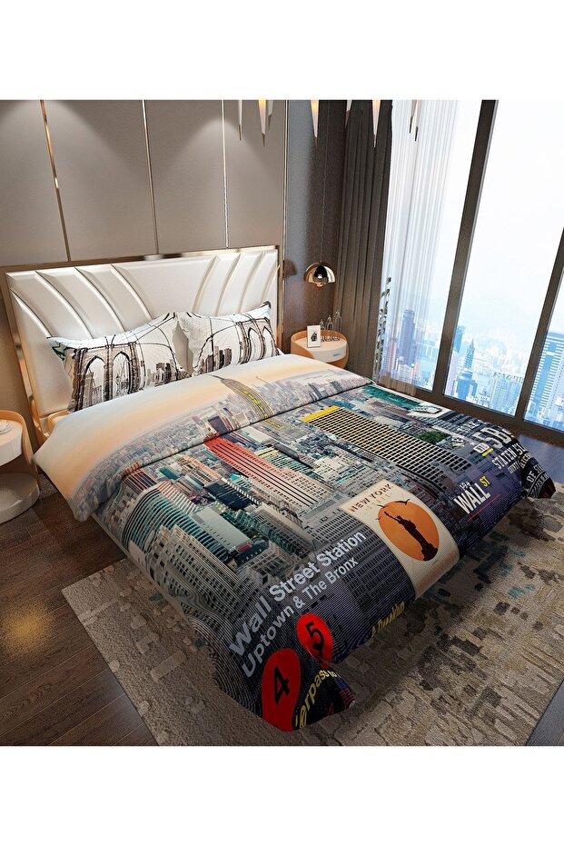 New York 3D Digital Printed Double Duvet Cover Set