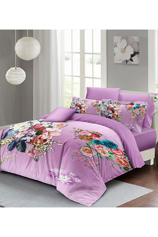 Floral Lilac Double Duvet Cover Set 3d Cotton Satin