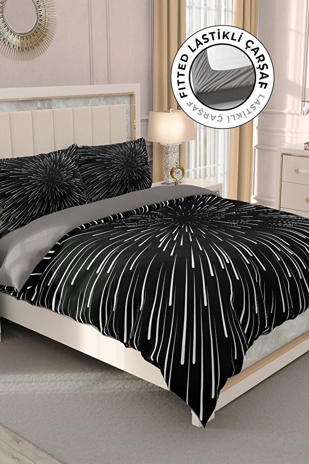 Cotton Satin Double Duvet Cover Set with Elastic Sheets Galaxy Star