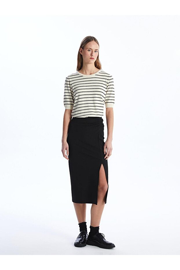 Dar Fit Düz A Kesim Krep Kadın Etek - 1