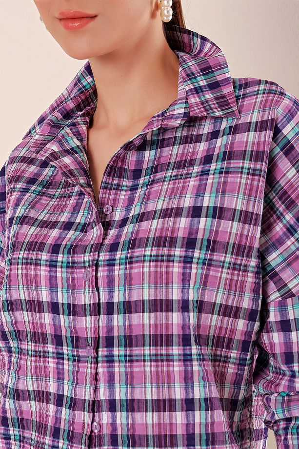 3900 Oversize Uzun Basic Gömlek - A. Mor - 3