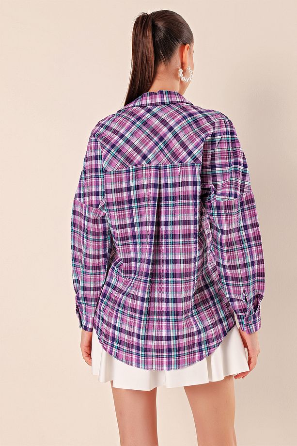 3900 Oversize Uzun Basic Gömlek - A. Mor - 6