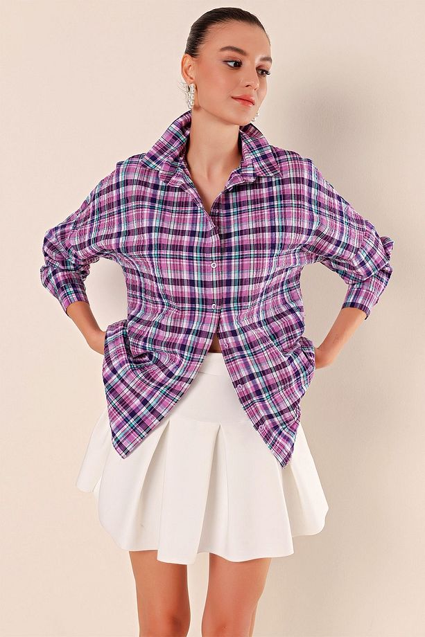 3900 Oversize Uzun Basic Gömlek - A. Mor - 4